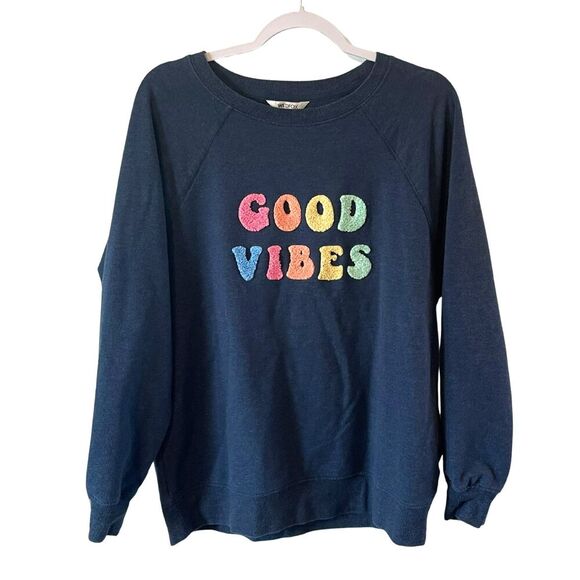 Wildfox Sweatshirt Womens S Navy Blue Good Vibes Oversized french terry texture - Picture 1 of 6